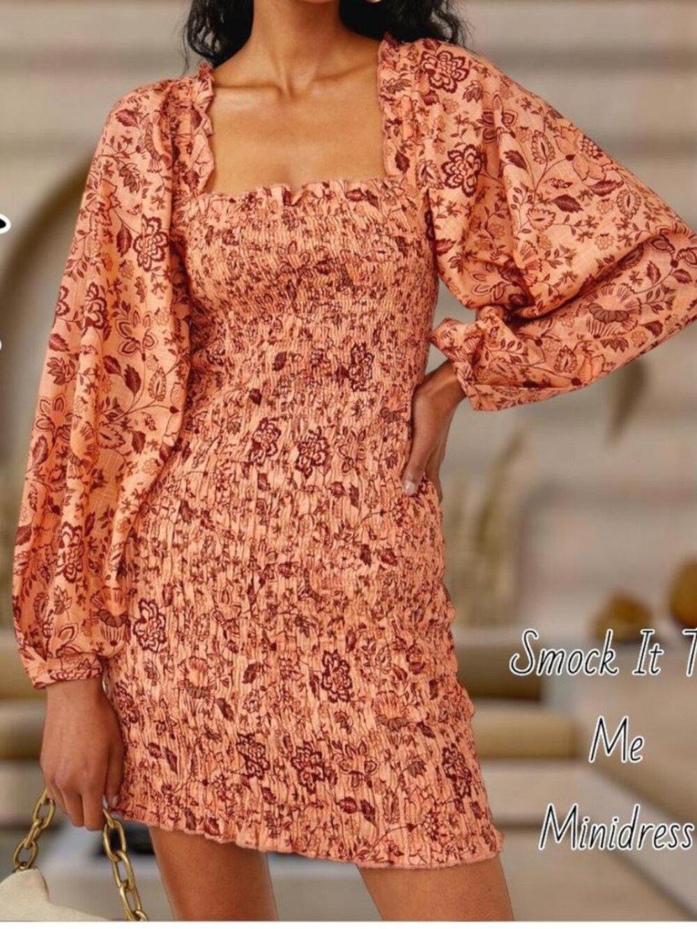 Free People Smock It to Me Mini Dress Apricot Combo